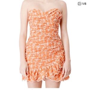 Bardot Orange Eyelet Ruffled Shia Mini Dress medium